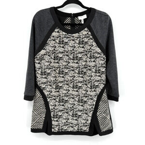 Harlyn Top Women's M Tunic Mixed Media Tweed Knit Panels Geometric Modern‎ Chic